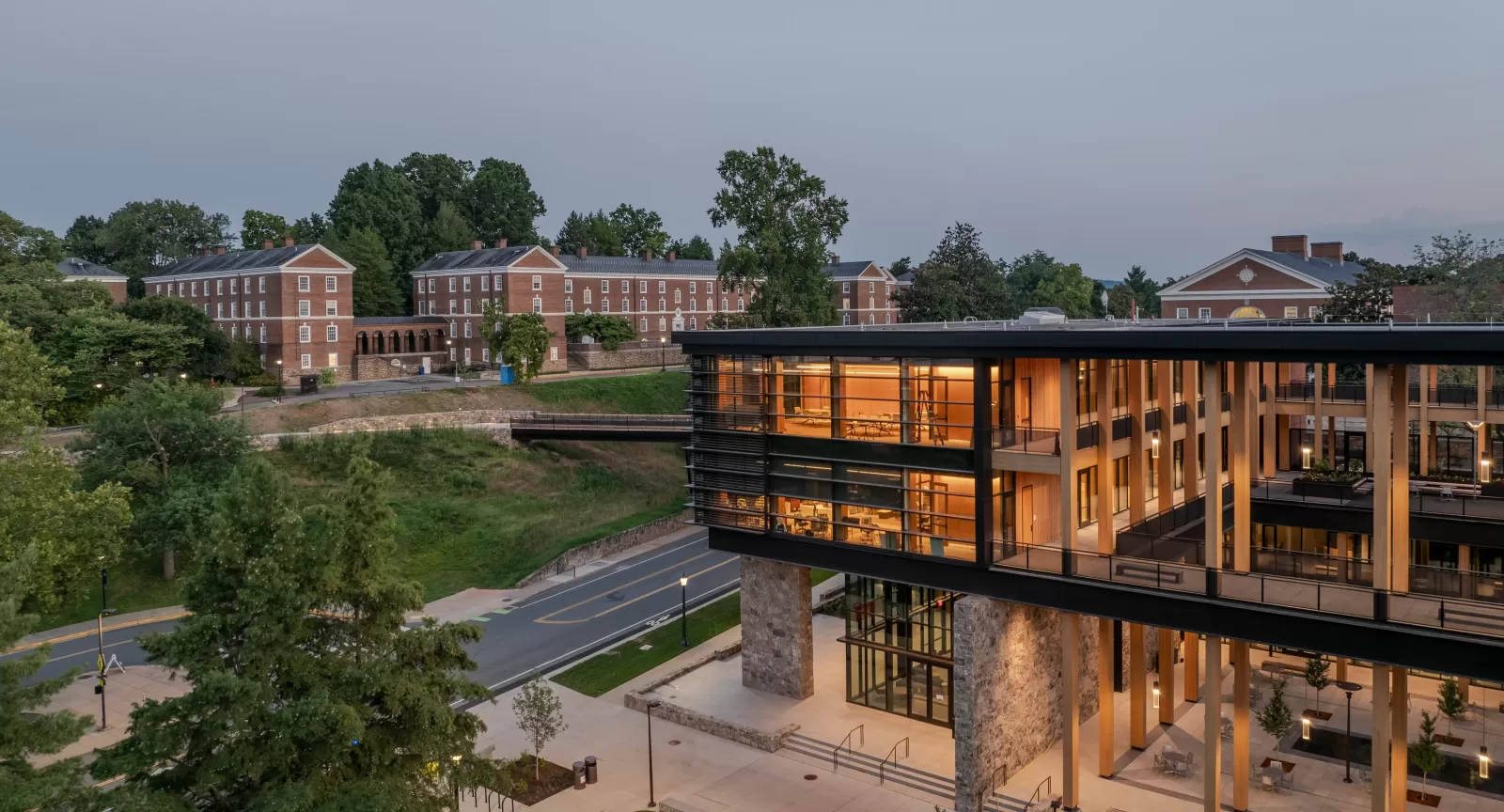 Contemplative Commons from the air with Brown College in the background