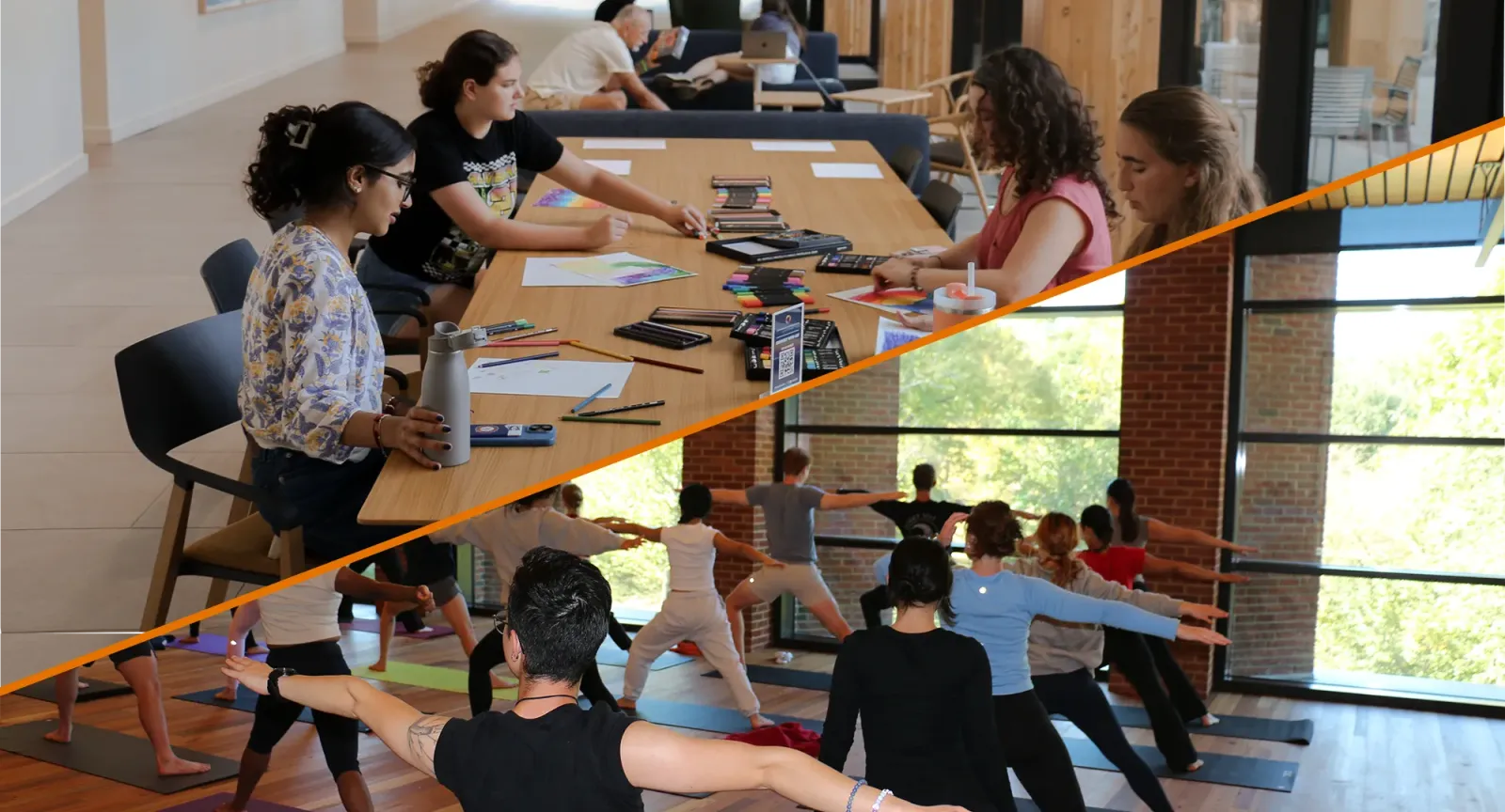 Split picture show crafting and yoga at the Contemplative Commons
