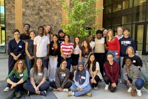 The Citizen Leader Fellows, a group of students, standing in the Contemplative Commons courtyard.