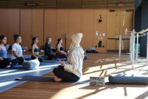 People meditating on mats