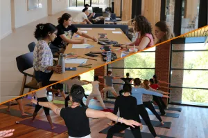 Split picture show crafting and yoga at the Contemplative Commons