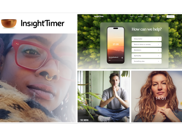Collage of images of people and pages from Insight Timer