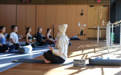 People meditating on mats