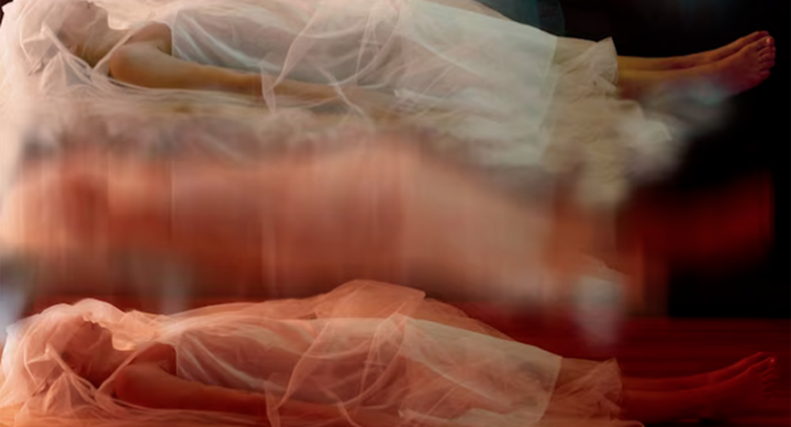 image of sleeper lying prone with blurred images of same floating above