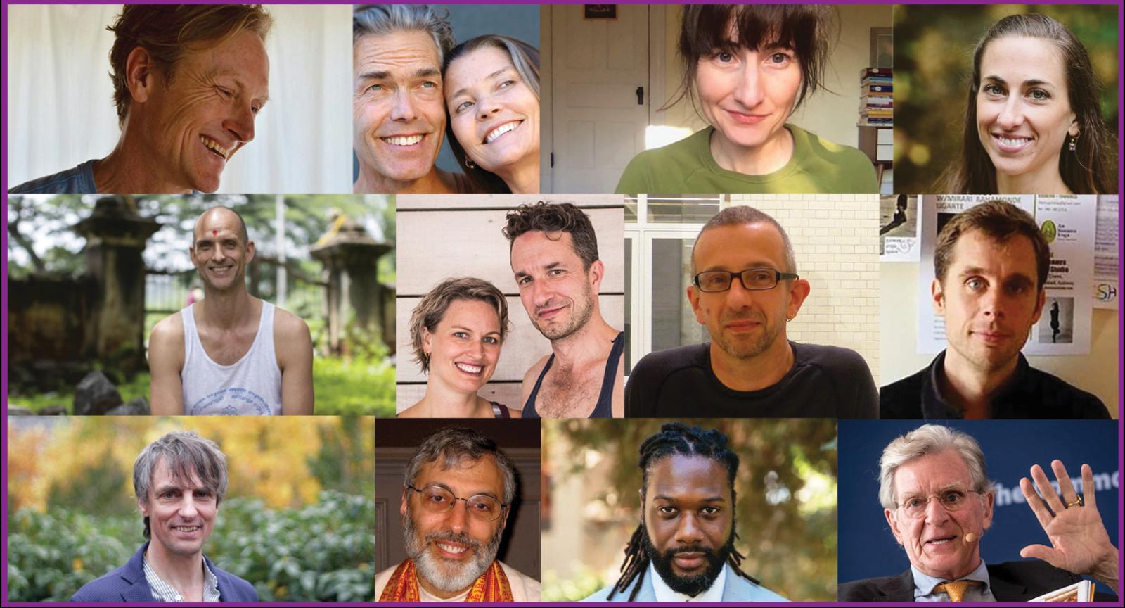 A collage of headshots for yoga teachers interviewed in series