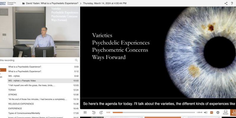 Video of Talk with speaker, table of contents, and slides