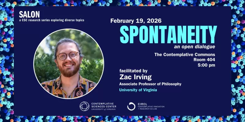 Flyer for the Salon on Spontaneity showing Zac Irving's headshot