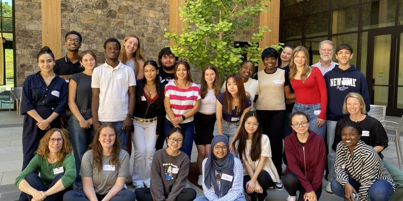 The Citizen Leader Fellows, a group of students, standing in the Contemplative Commons courtyard.