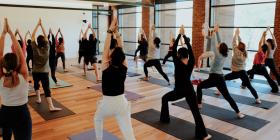yoga class yoga pose hands above head