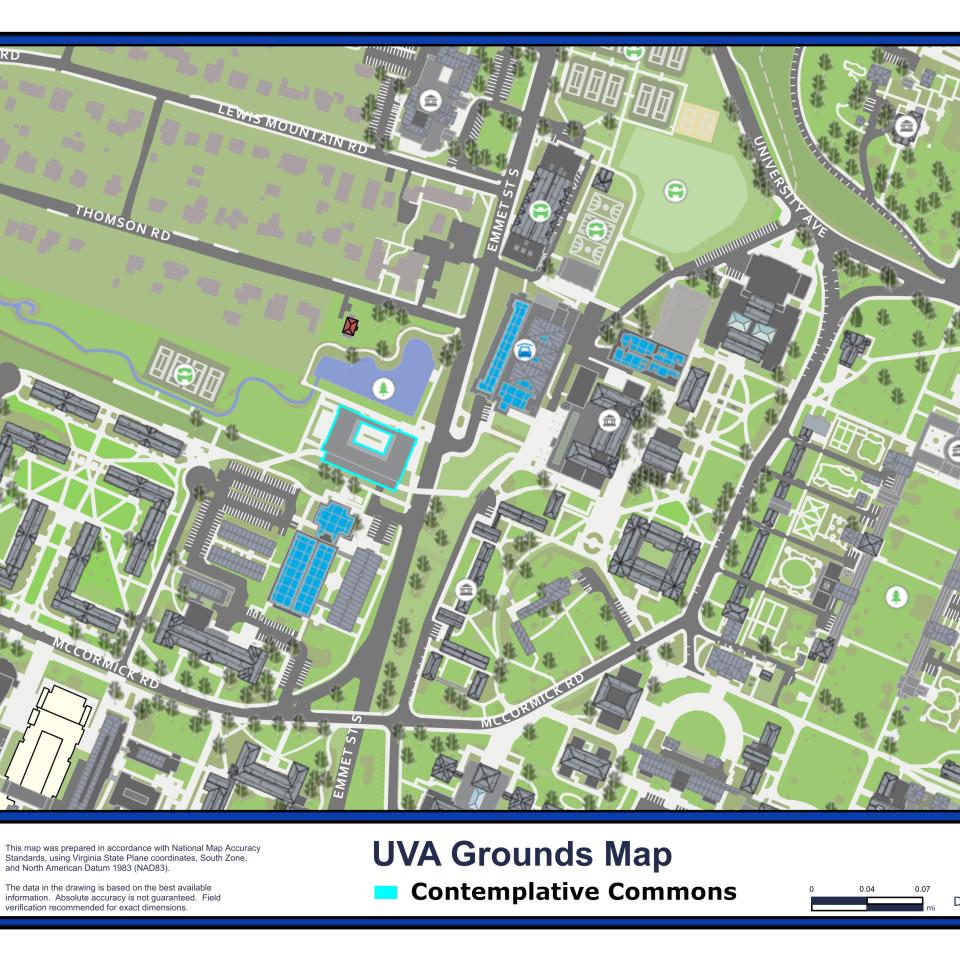 Map of UVA Grounds with Contemplative Commons highlighted