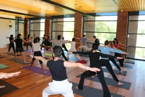 Students participating in yoga class