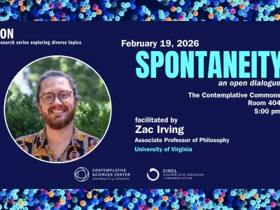 Flyer for the Salon on Spontaneity showing Zac Irving's headshot