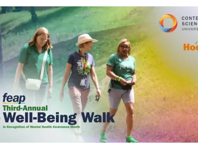 Poster for third annual FEAP well-being walk showing three people walking outside