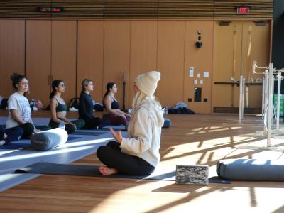 People meditating on mats